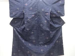 アンティーク　抽象花模様織り出し手織り紬着物